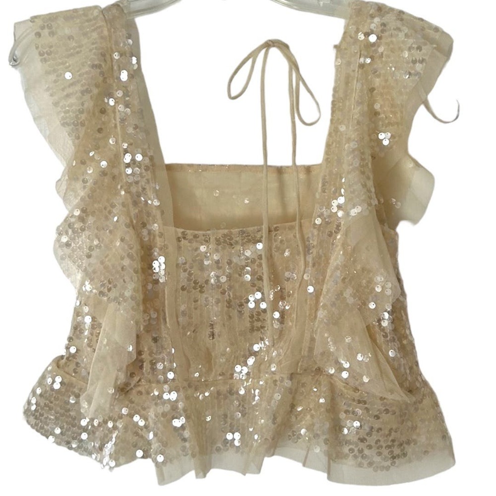 Anthropologie Cream Sequin Blouse - Picture 4 of 7